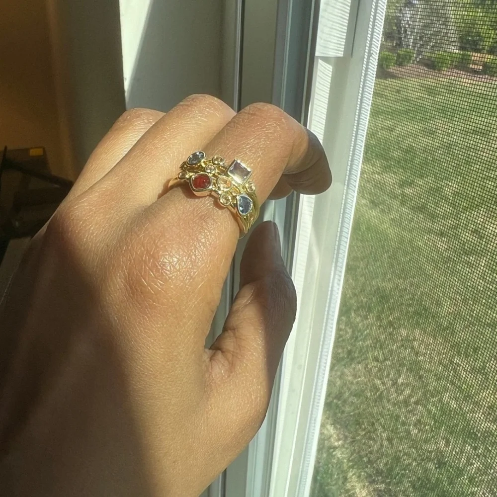 - Gorgeous gold plated swarovski elements multicolor ring size 9